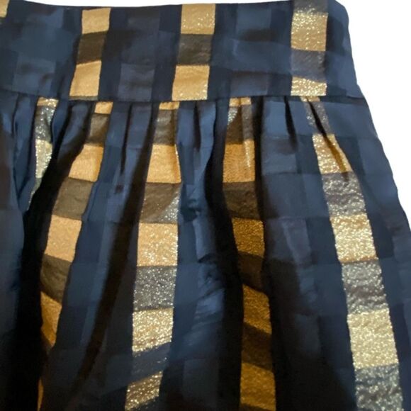 Ann Taylor Full Circle Skirt Women's Sz 4 Black Gold Check Cocktail Whimsygoth - Picture 7 of 14